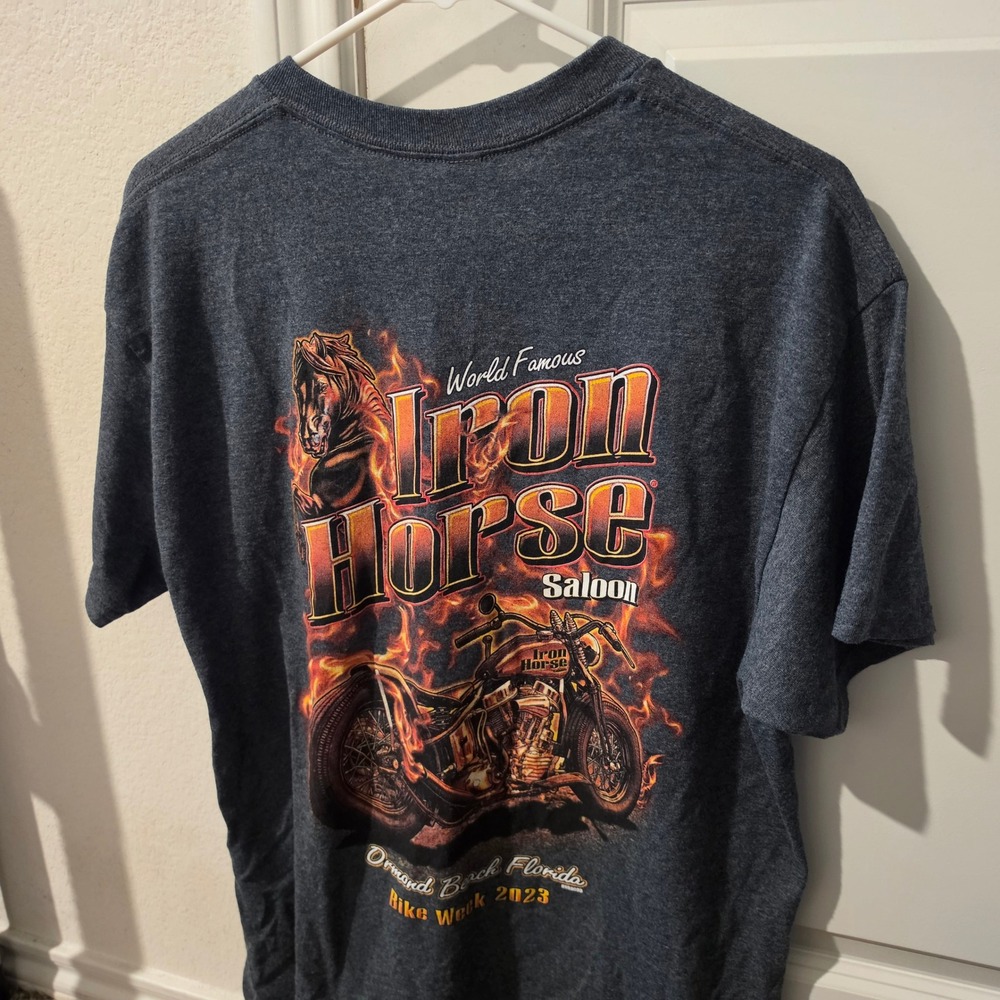 Gildan Iron Horse Saloon Bike Week 2023 Florida Biker Graphic TShirt Mens L Gray